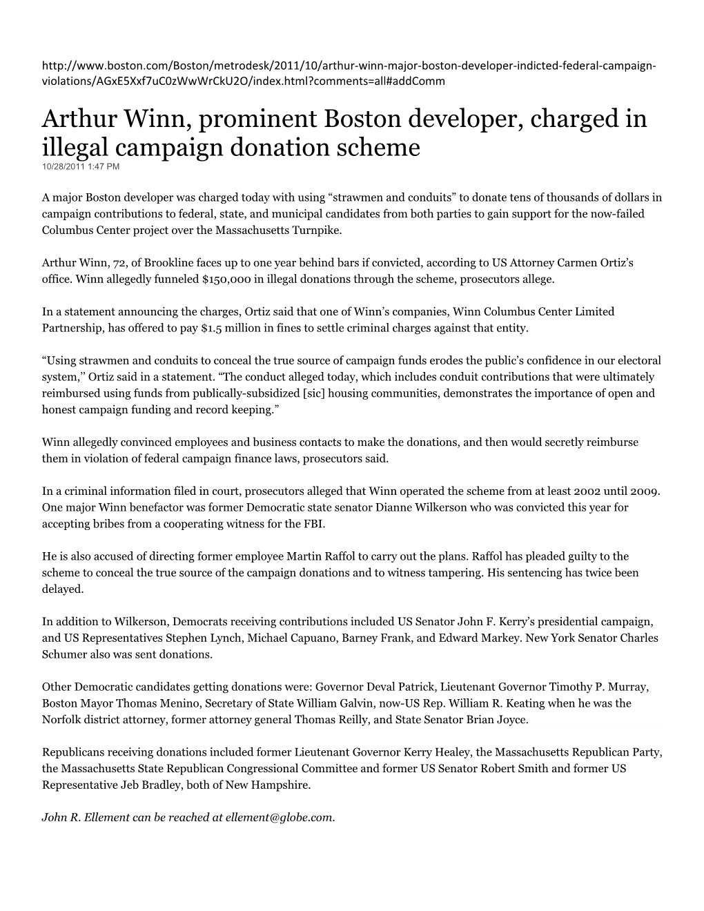 Arthur Winn, Prominent Boston Developer, Charged in Illegal Campaign Donation Scheme