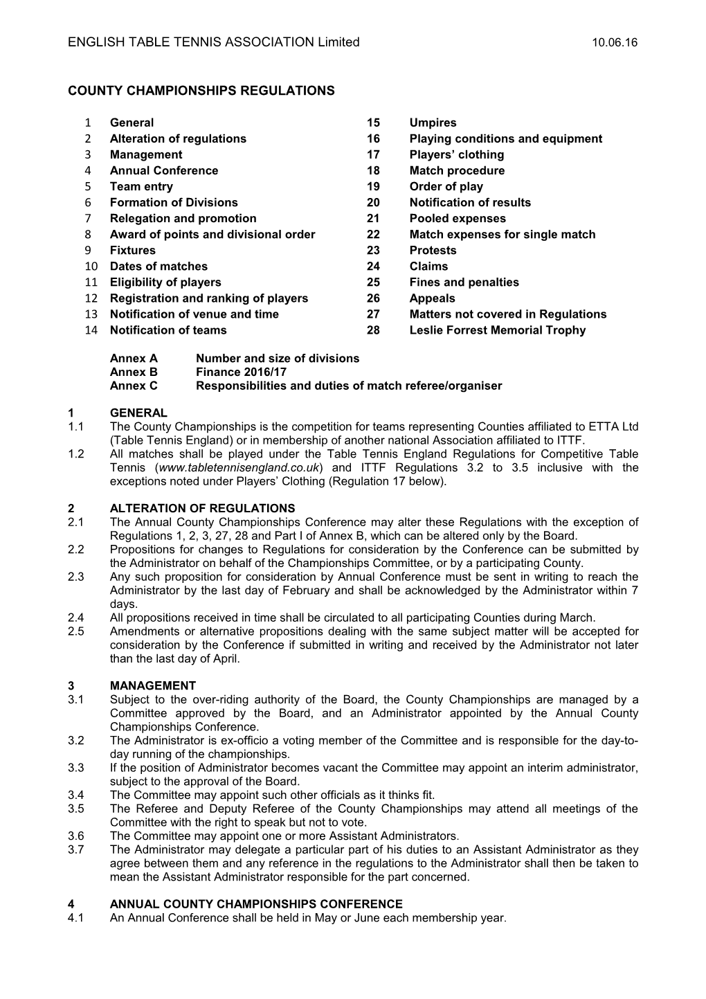 ENGLISH TABLE TENNIS ASSOCIATION Limited 10.06.16