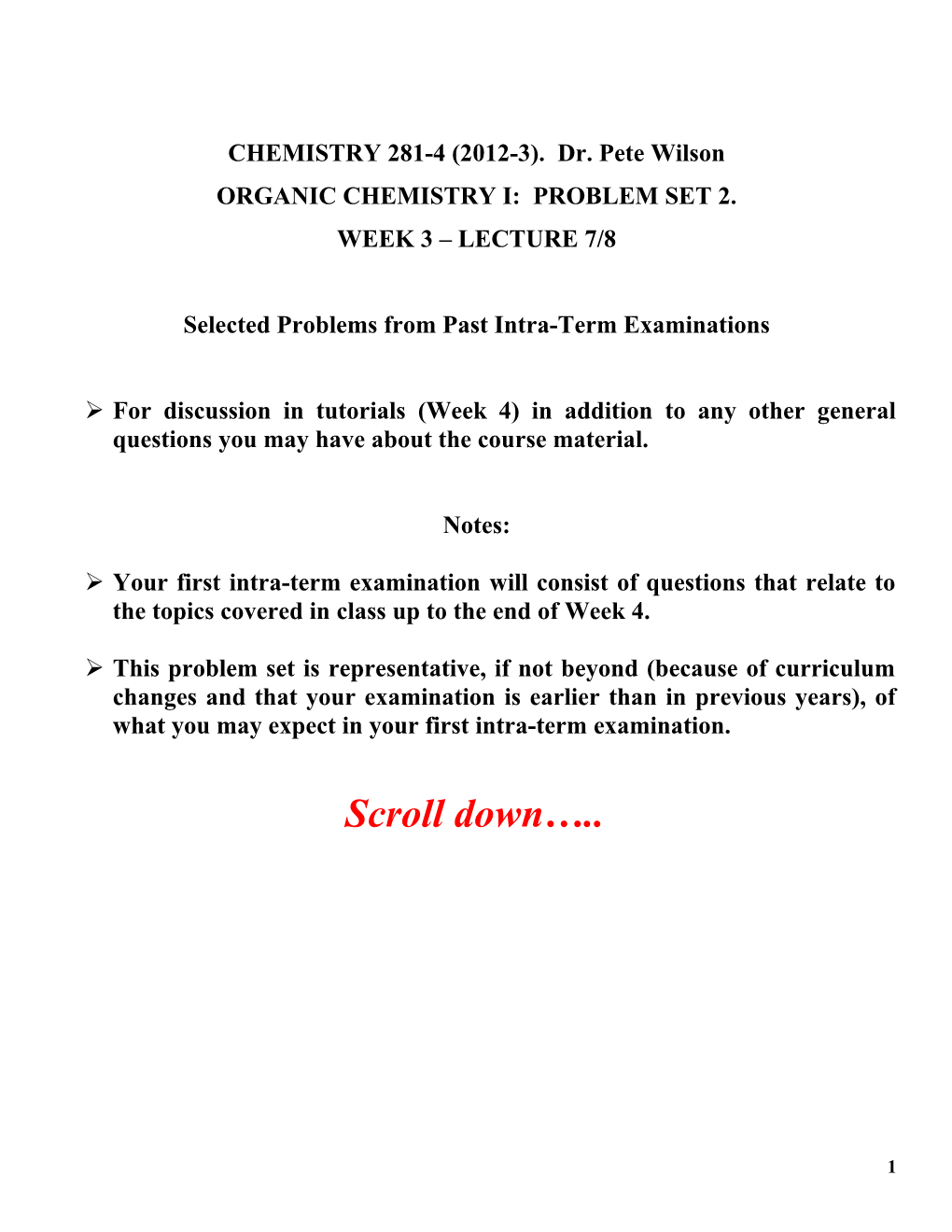 Selected Problems from Past Intra-Term Examinations