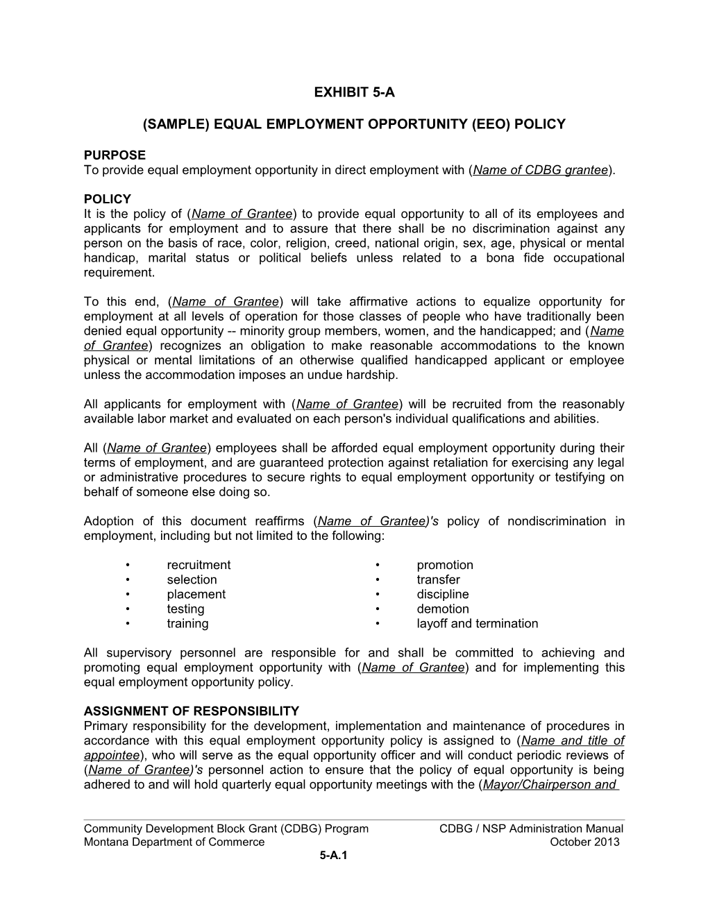 (Sample) Equal Employment Opportunity (Eeo) Policy
