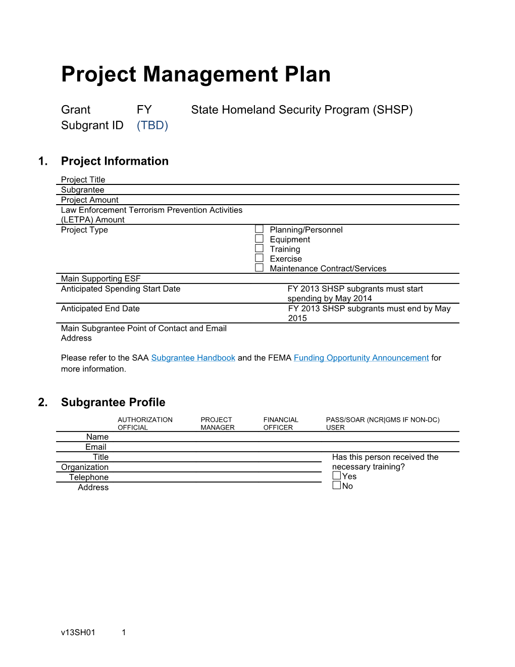 Project Management Plan SHSP