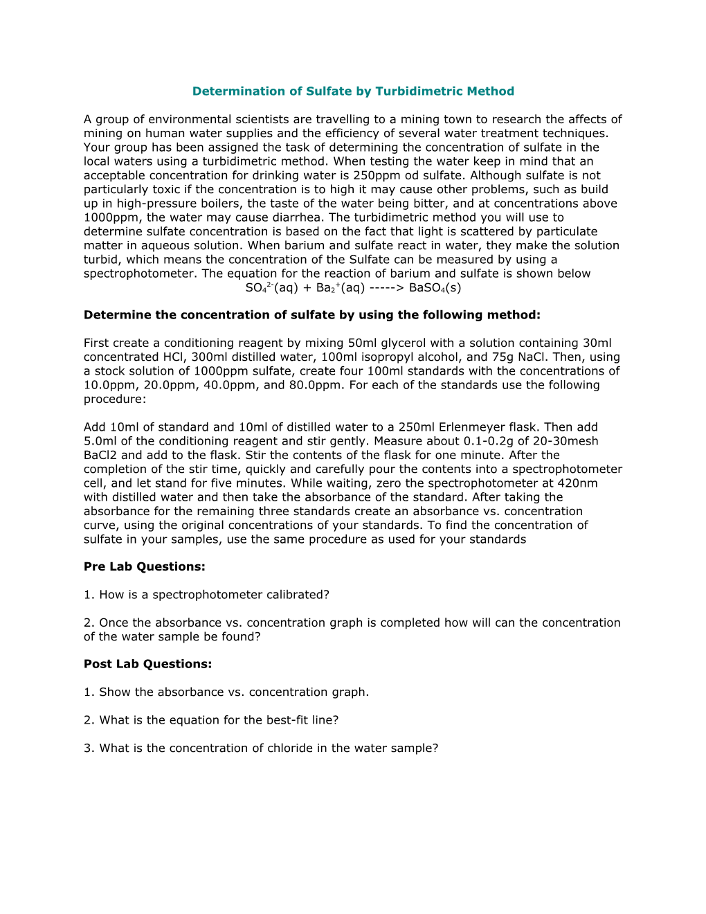 Determination of Sulfate by Turbidimetric Method