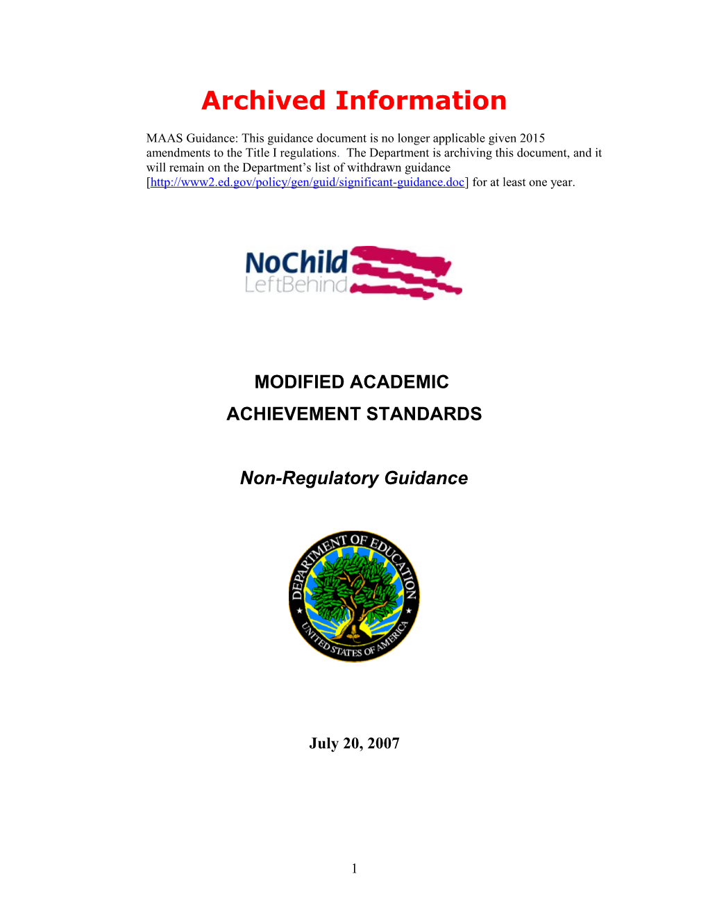 Archived: Modified Academic Achievement Standards - Non-Regulatory Guidance (MS Word)