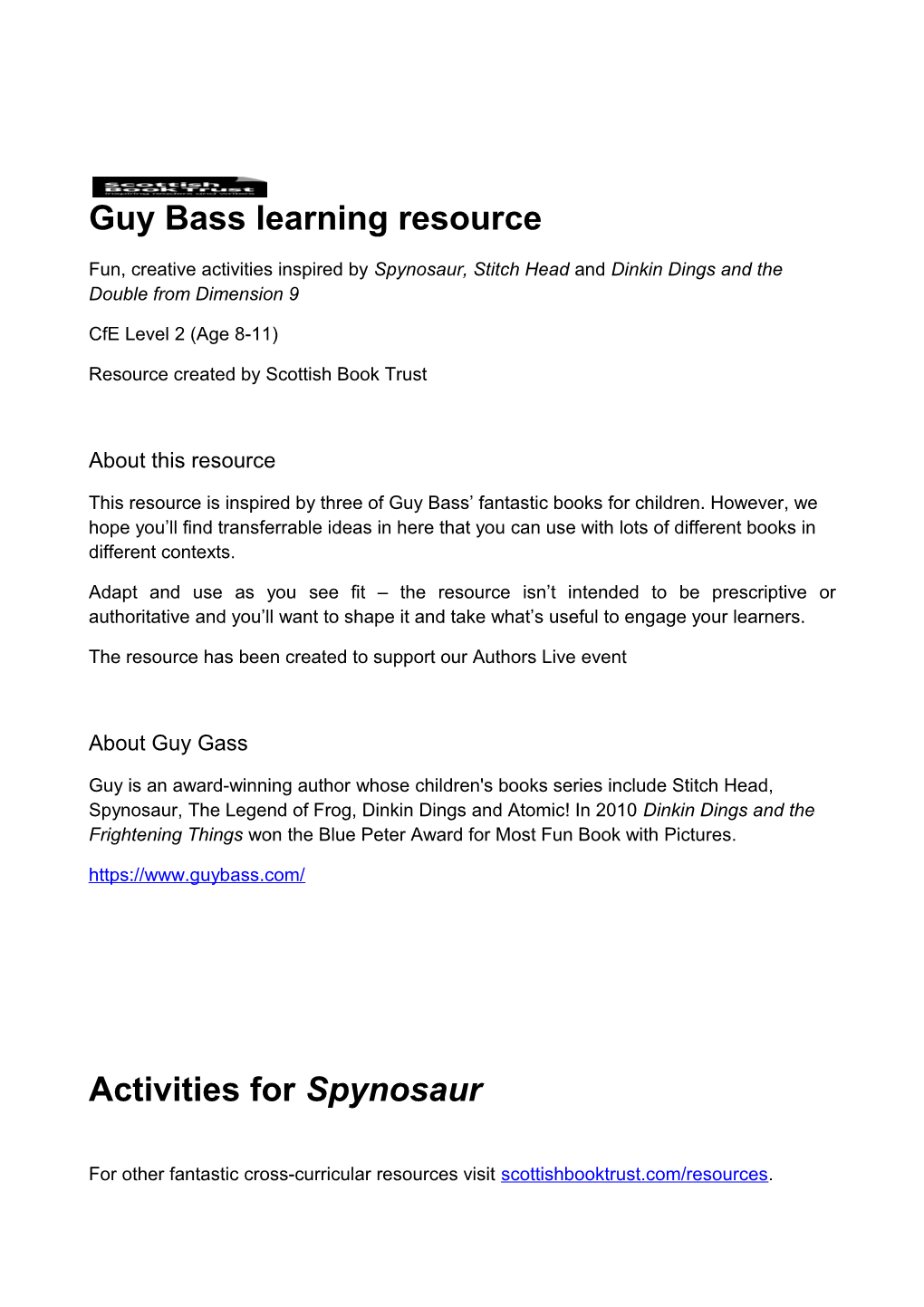 Guy Bass Learning Resource