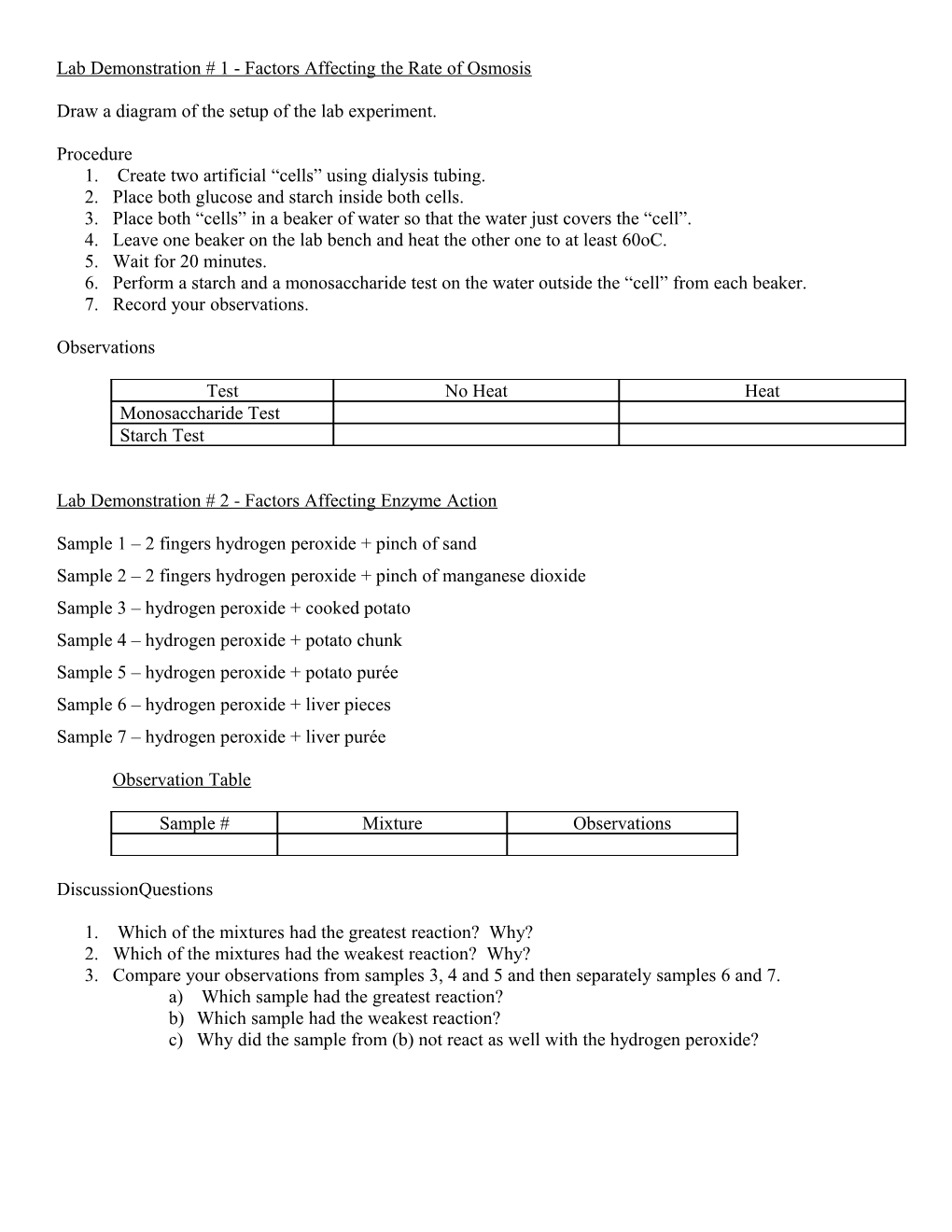 Factors Affecting the Rate of Osmosis