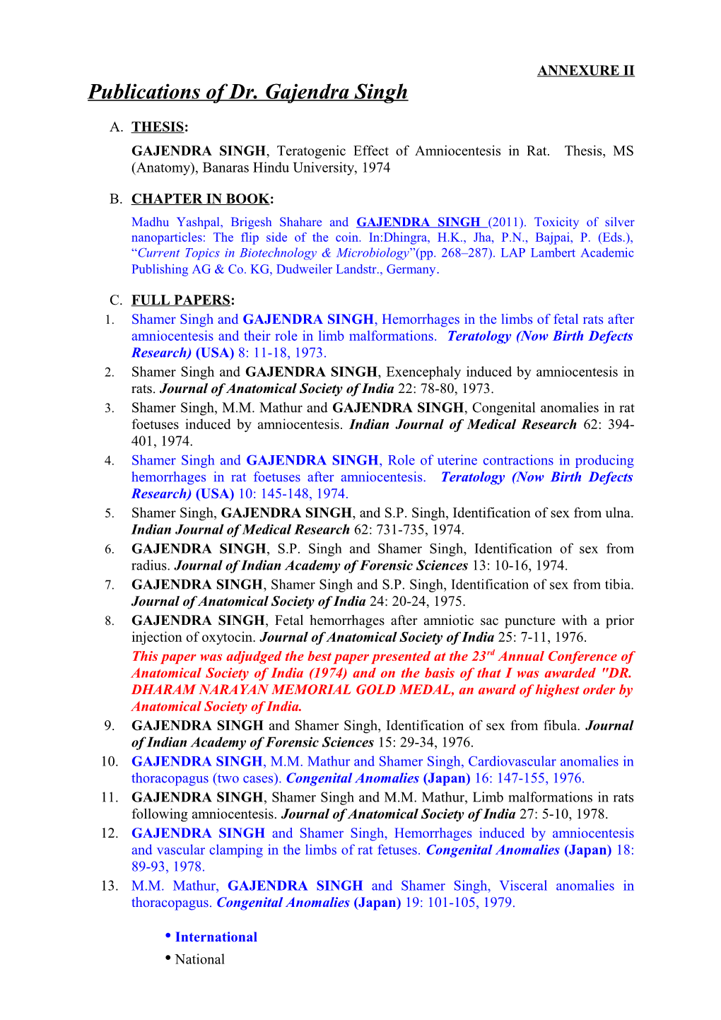 Publications of Dr. Gajendra Singh