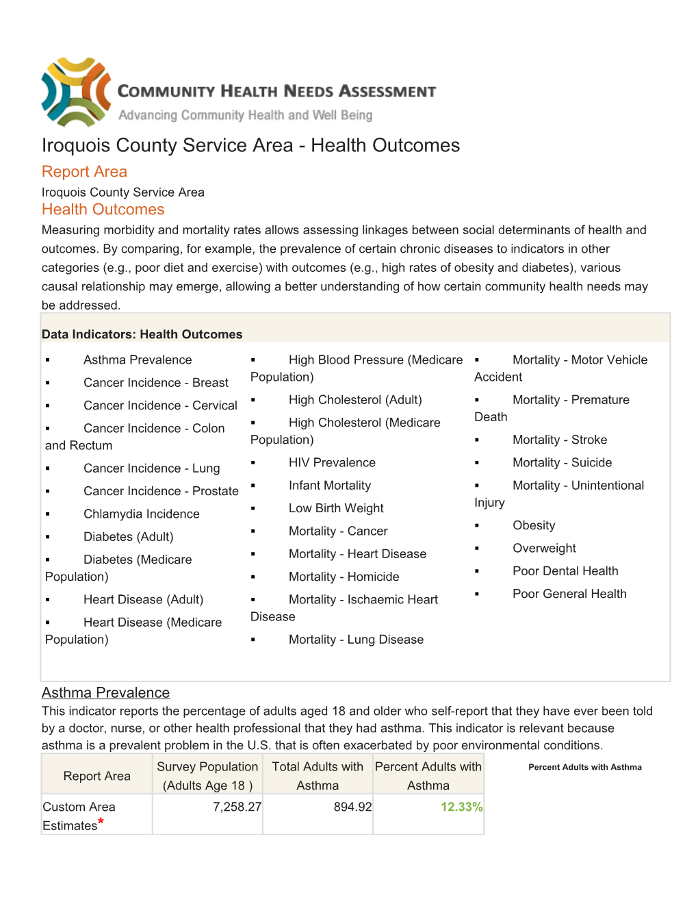 Iroquois County Service Area - Health Outcomes