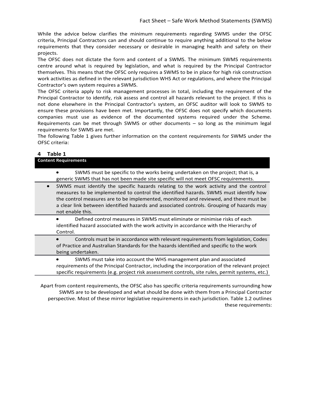 Fact Sheet Safe Work Method Statements (SWMS)