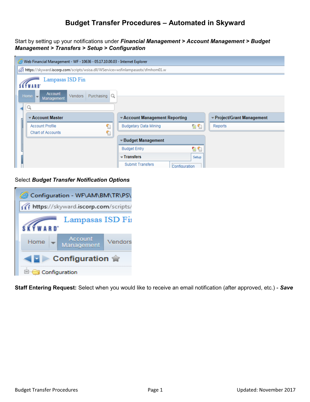 Budget Transfer Procedures Automated in Skyward