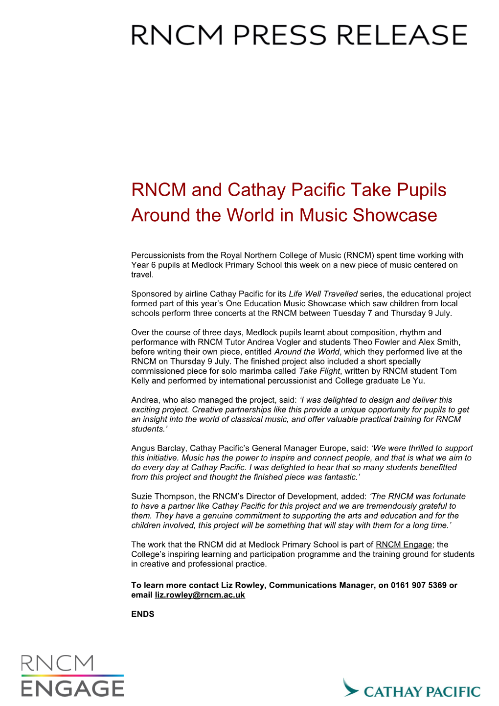 RNCM and Cathay Pacific Take Pupils Around the World Inmusic Showcase