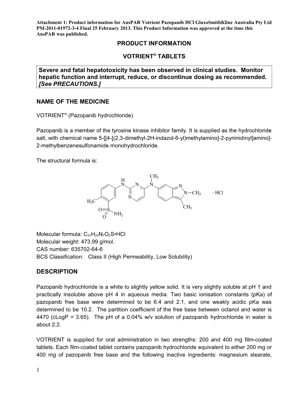 Auspar Attachment 1: Product Information for Votrient