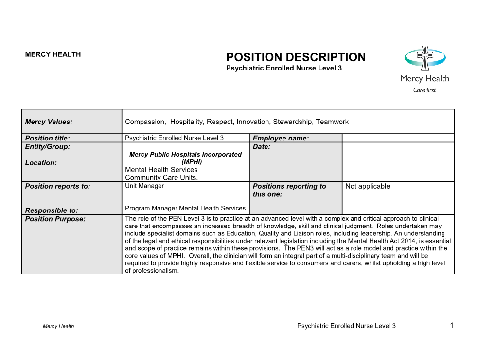 Mercy Health Staff Position Description Template