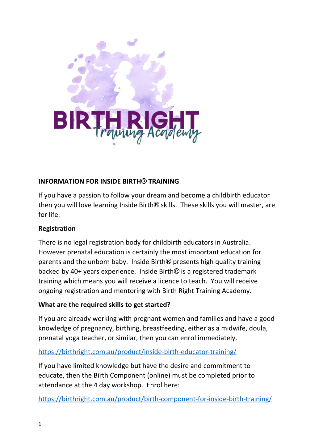 Information for Inside Birth Training