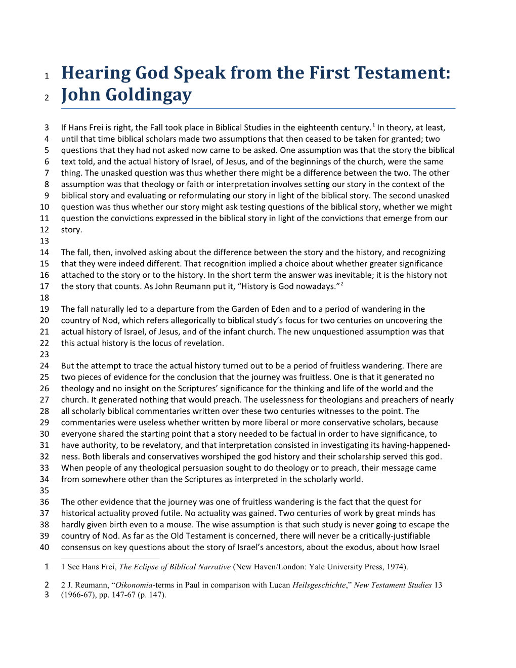 Hearing God Speak from the First Testament: John Goldingay