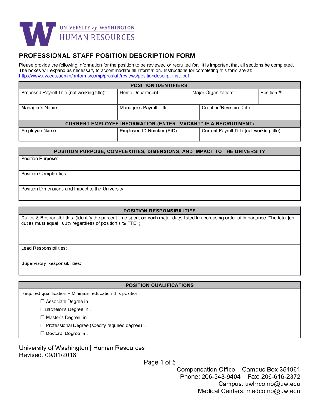 Professional Staff Position Description Form