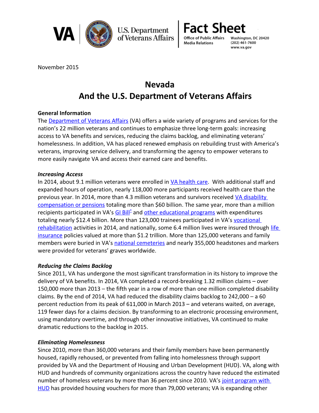 Nevadaand the U.S. Department of Veterans Affairs