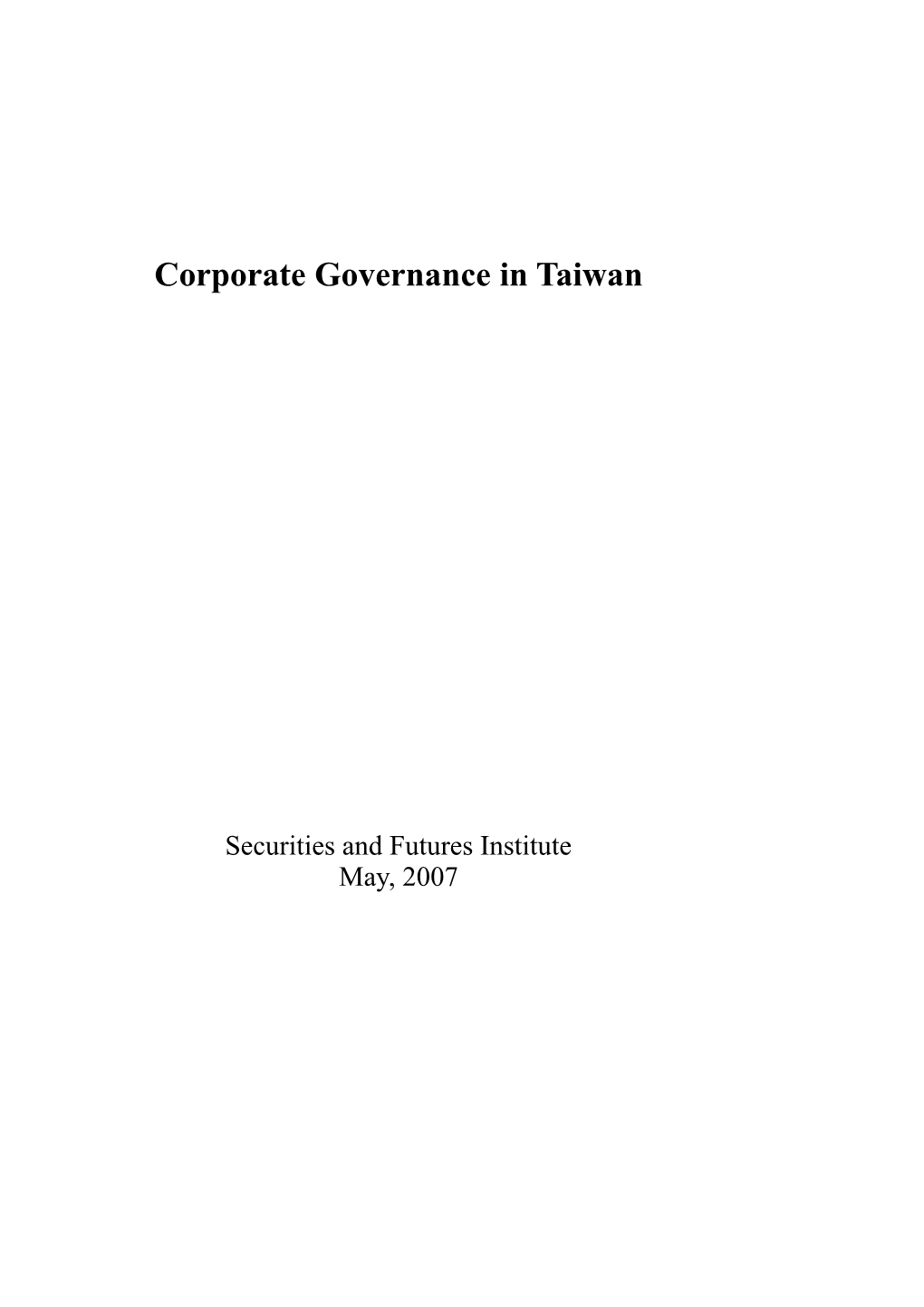 Corporate Governance in Taiwan