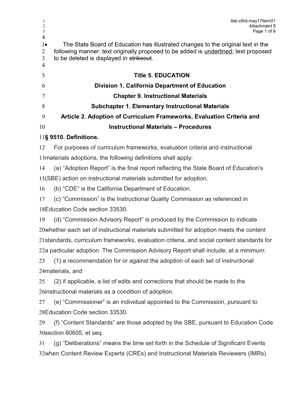 CFIRD Clean up Regulations - Laws & Regulations (CA State Board of Education)