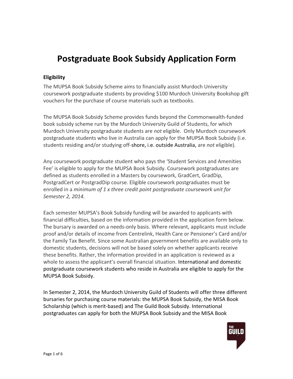 Postgraduate Book Subsidy Application Form