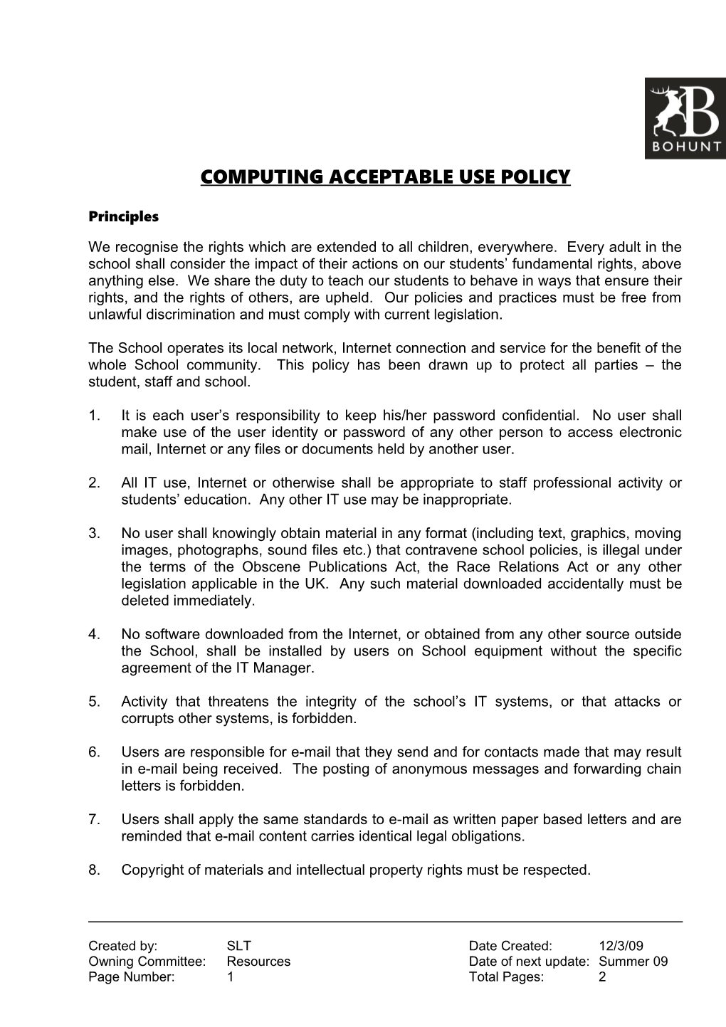 Computing Acceptable Use Policy