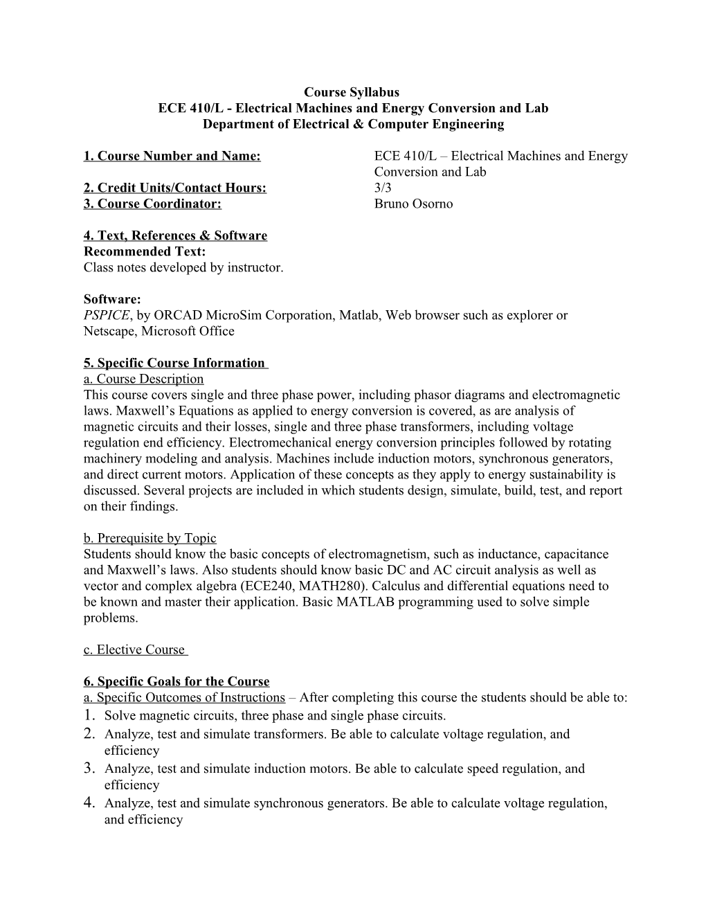 ECE 410/L - Electrical Machines and Energy Conversion and Lab