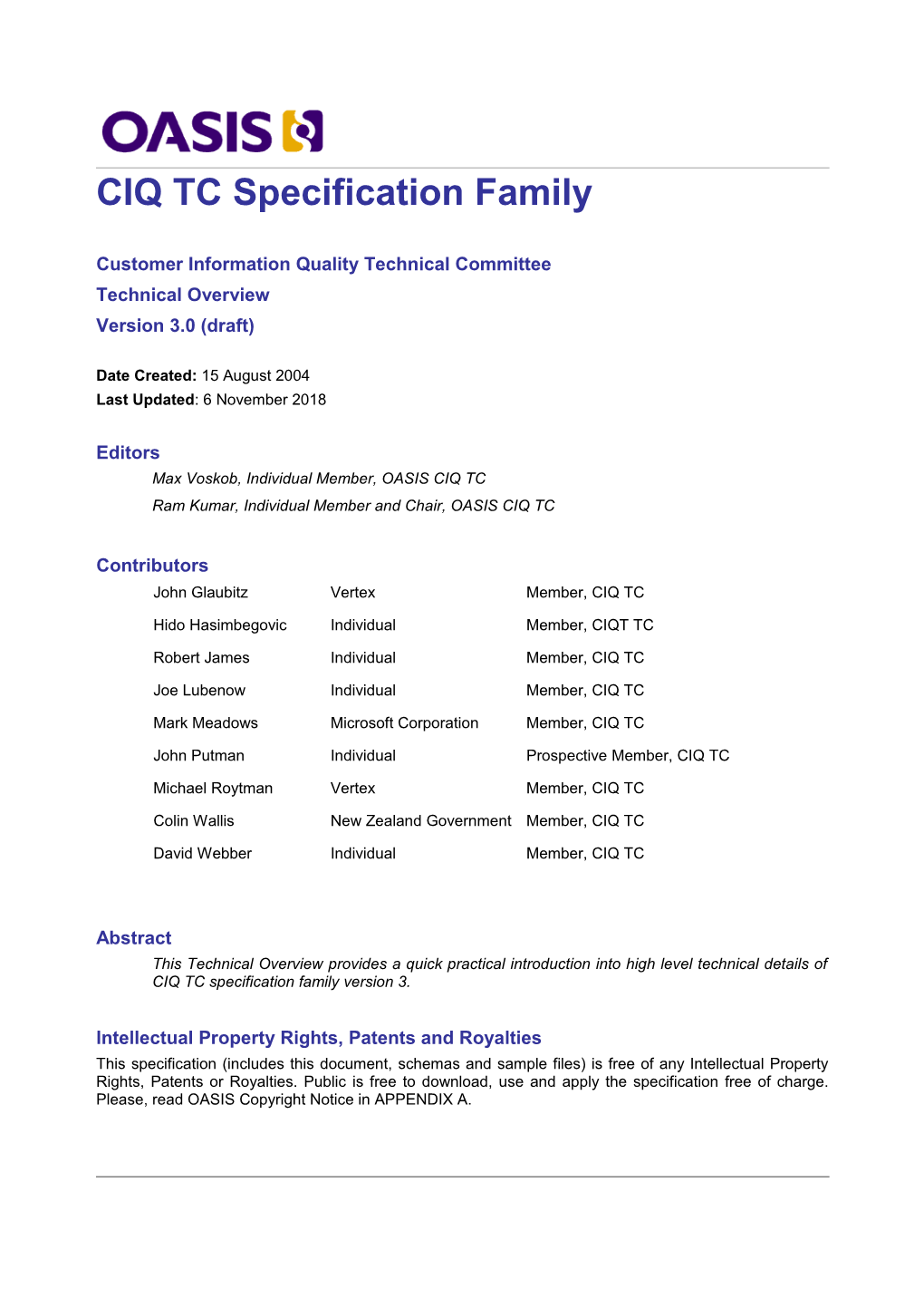 CIQ TC Specification Family