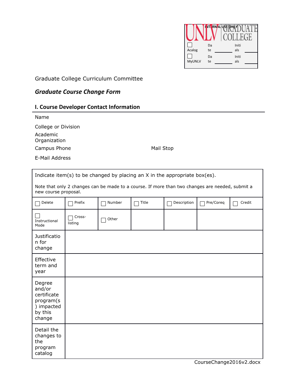 Graduate Course Change Form