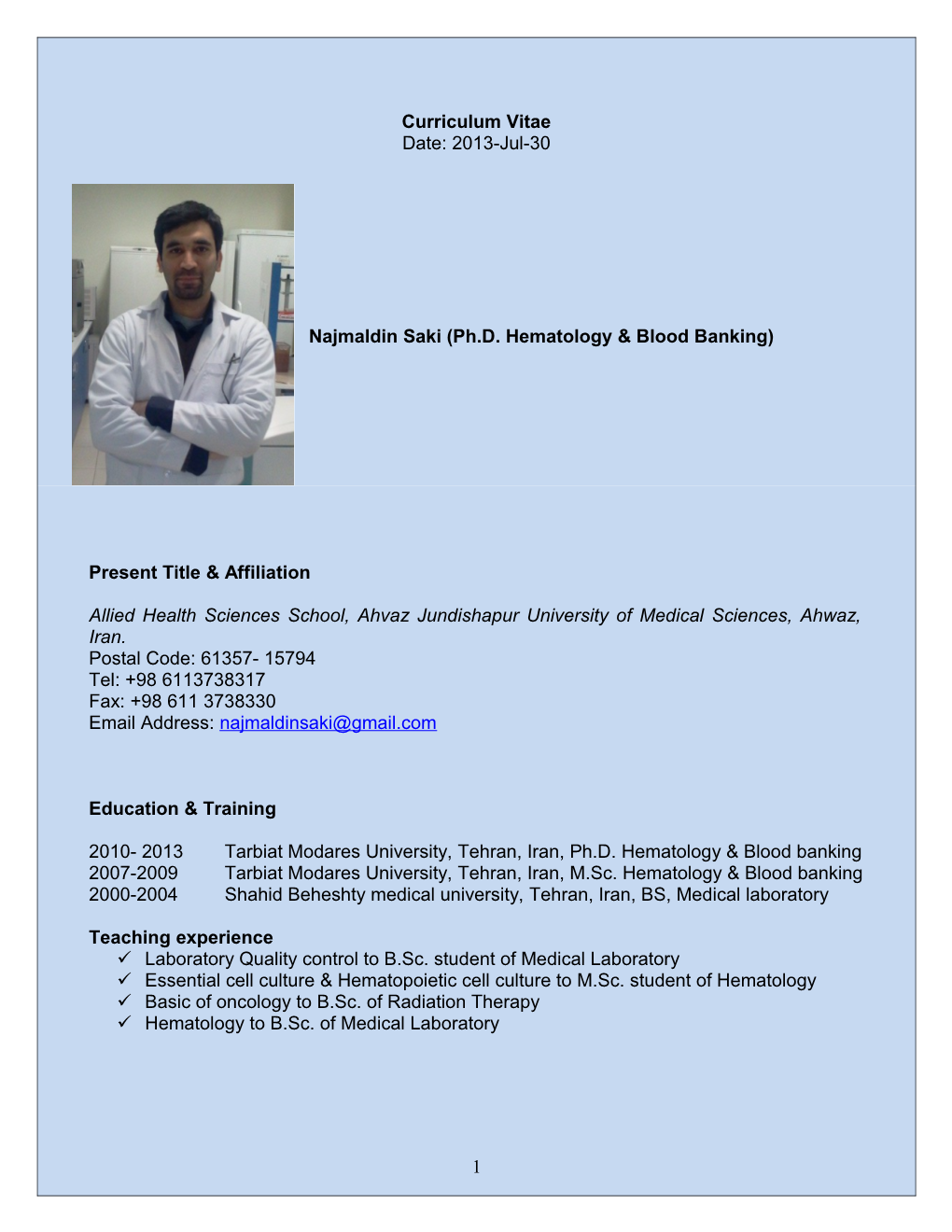 Najmaldin Saki (Ph.D. Hematology & Blood Banking)