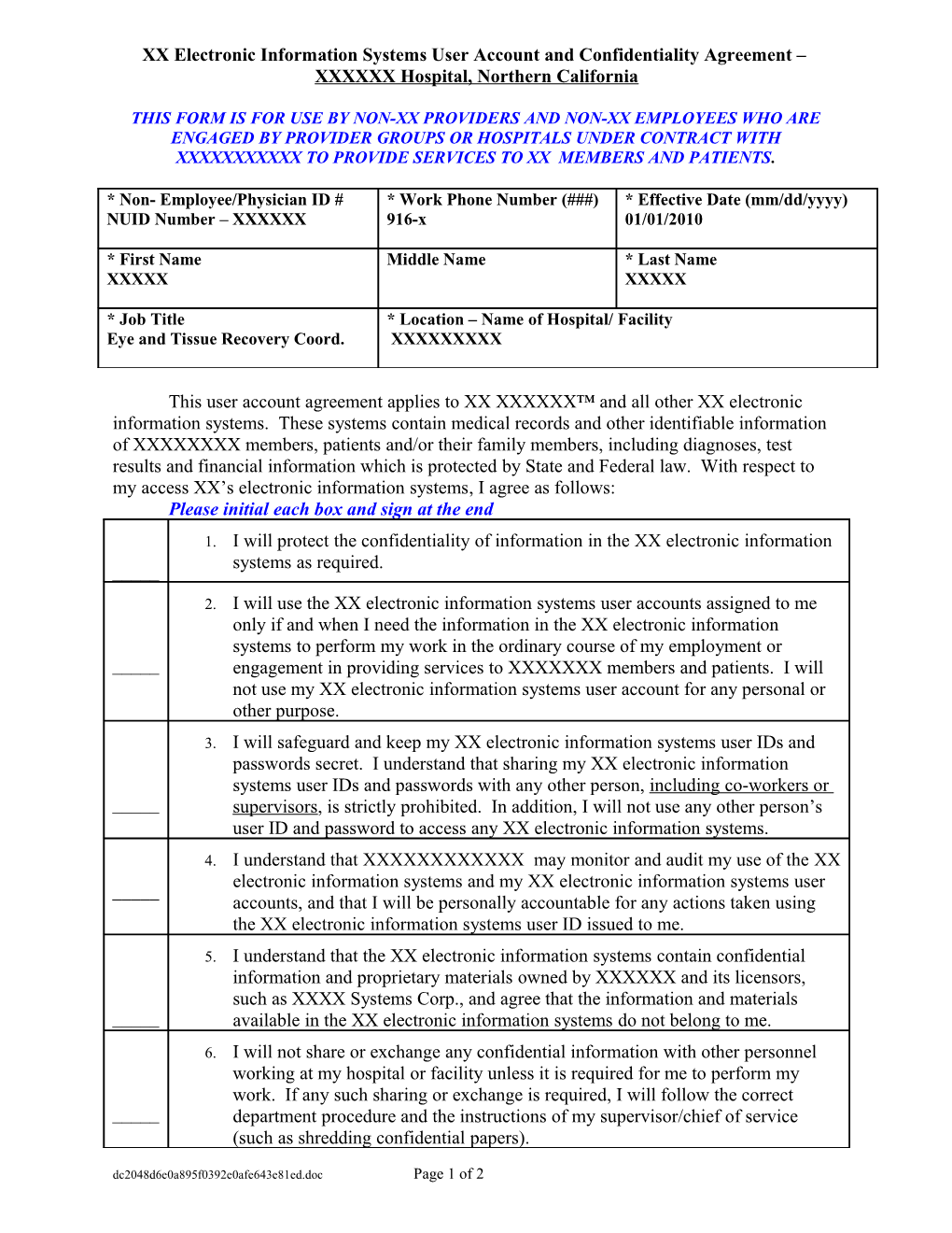Confidentiality Agreement - Sample 1