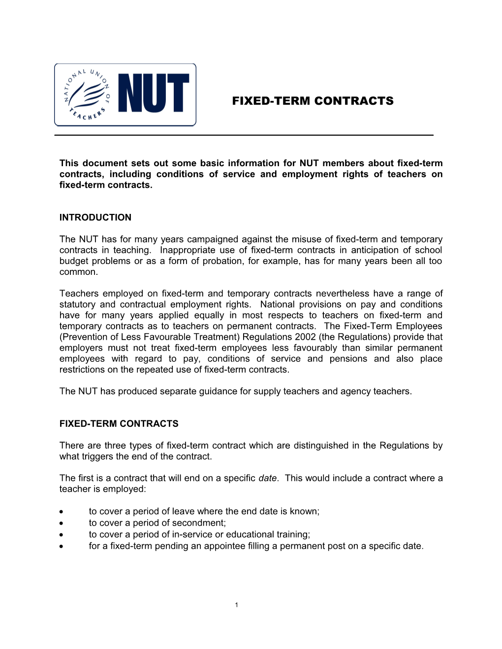 Fixed-Term Contracts: a Brief Guide for Nut Members