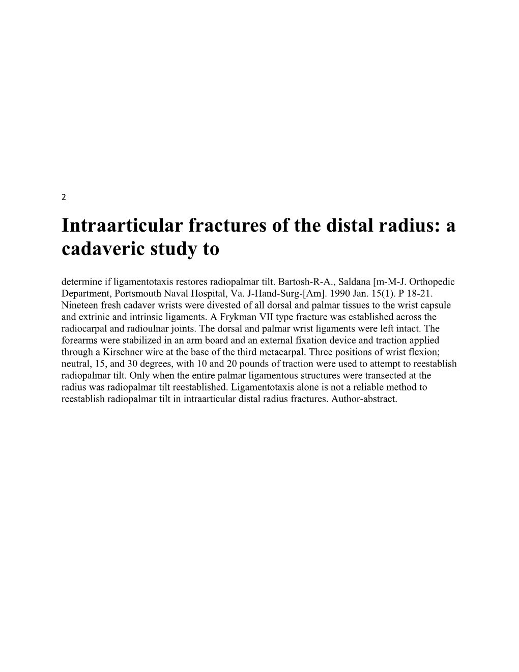 Intra-Articular Fractures of the Distal End of the Radius in Young Adults