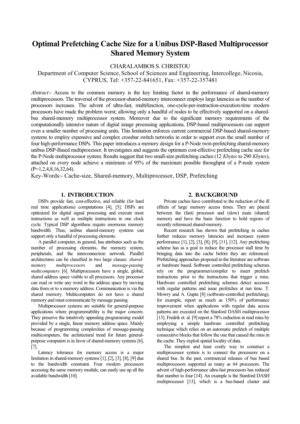 Optimal Prefetching Cache Size for a Unibus DSP-Based Multiprocessor Shared Memory System