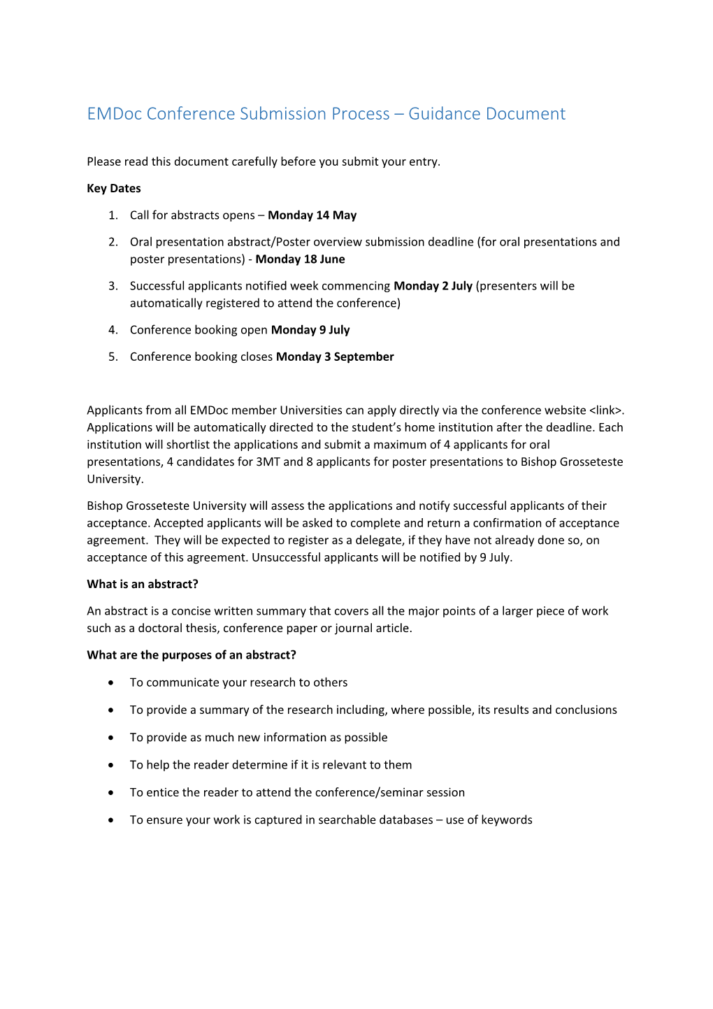 Emdocconference Submission Process Guidance Document