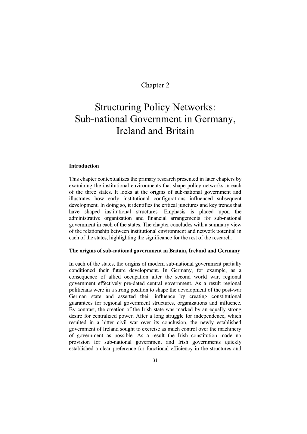 Sub-National Government in Germany, Ireland and Britain