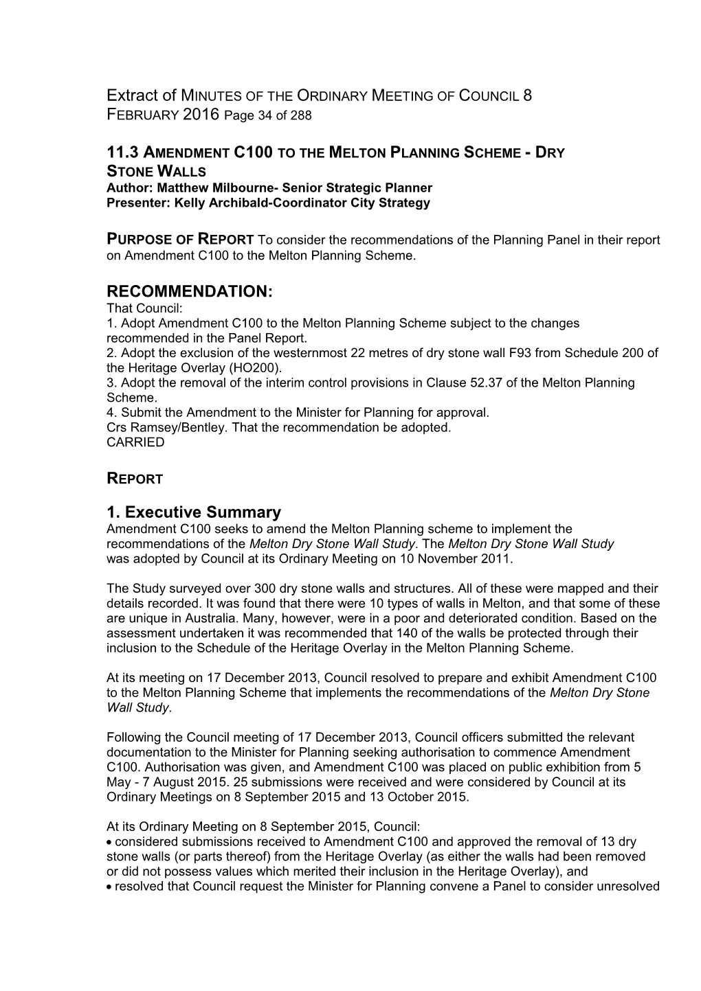 11.3 Amendment C100 to the Melton Planning Scheme - Dry Stone Walls