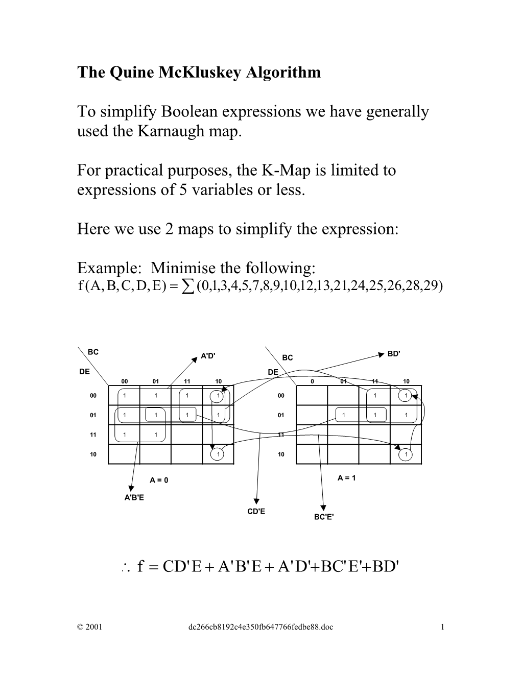 The Quine Mckluskey Algorithm