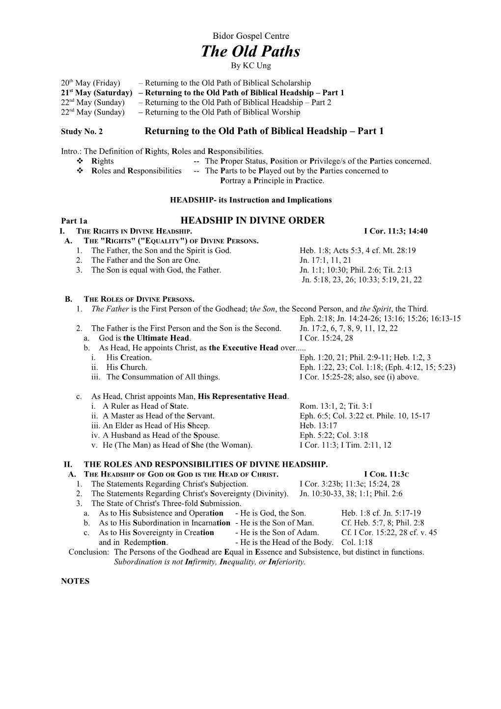 21St May (Saturday) Returning to the Old Path of Biblical Headship Part 1