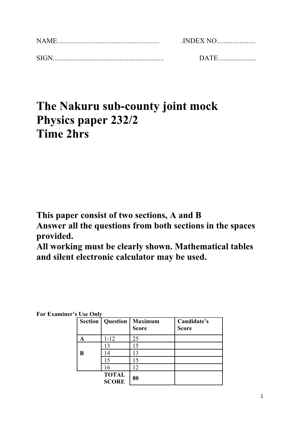 The Nakuru Sub-County Joint Mock