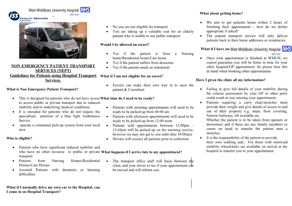 Non Emergency Patient Transport Services (Nept)