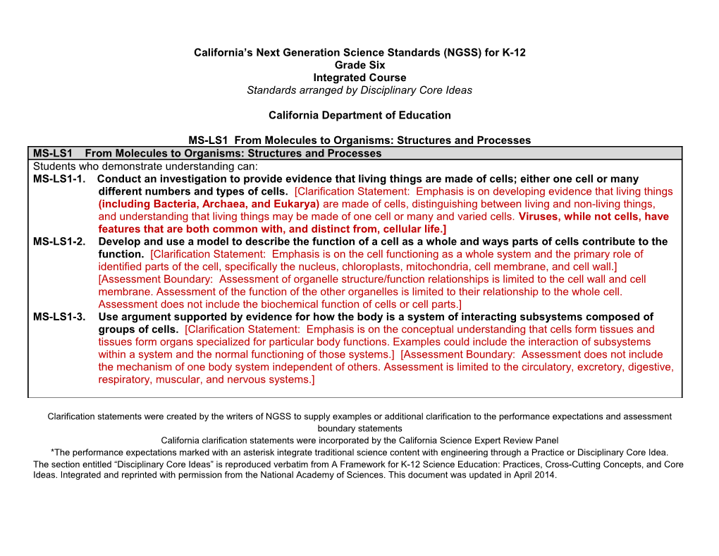 Grade Six Integrated Course - NGSS (CA Dept of Education)
