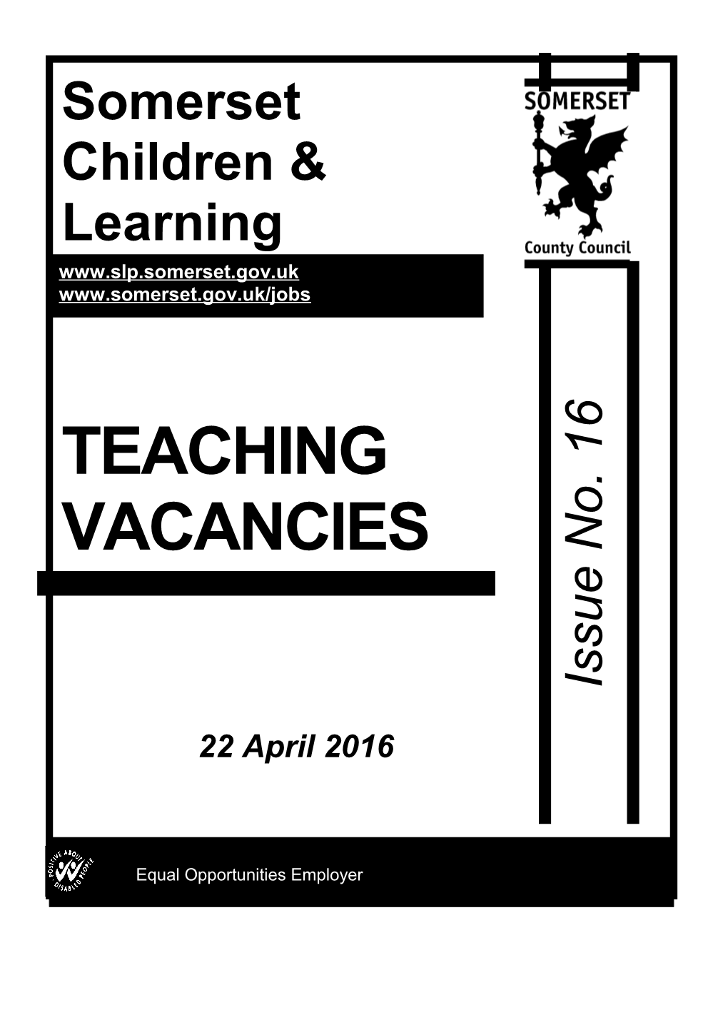 Teaching Vacancy Bulletin No 16 - 22 April 2016