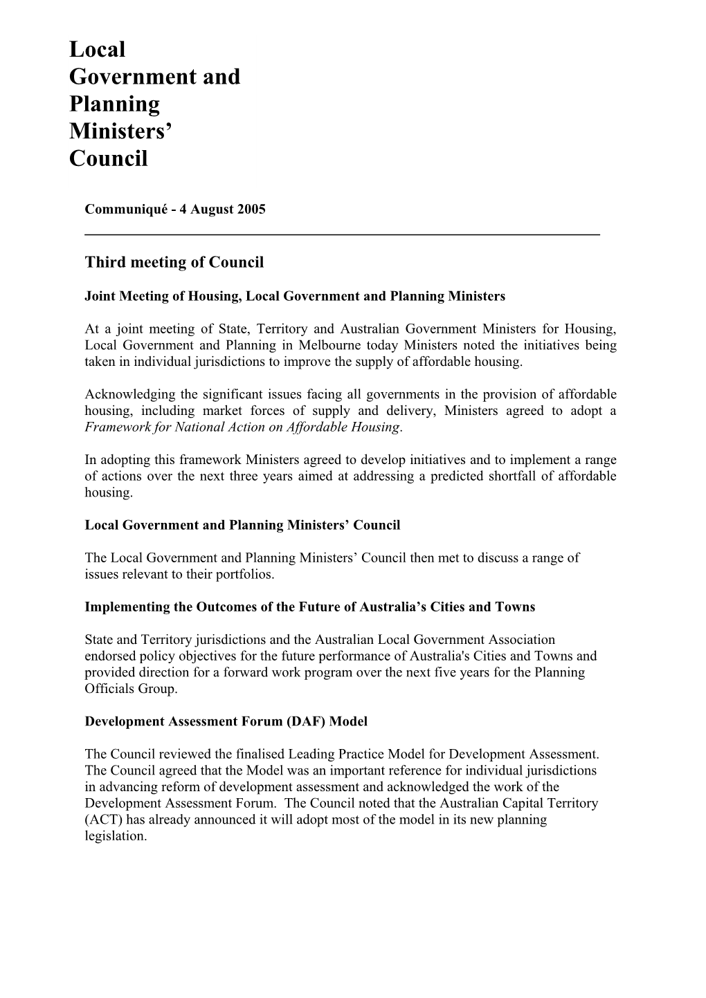Joint Meeting of Housing, Local Government and Planning Ministers