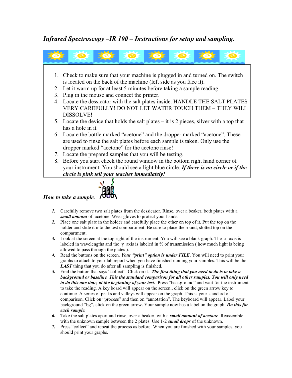 Infrared Spectroscopy IR 100 Instructions for Setup and Sampling