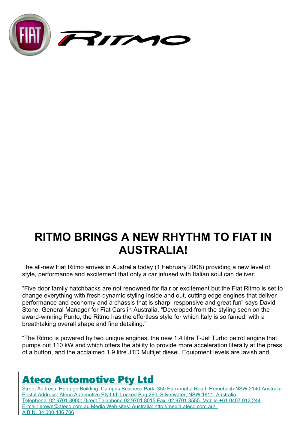 Ritmobrings a New Rhythm to Fiat in Australia!