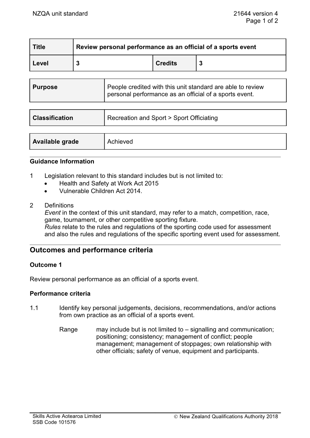 21644 Review Personal Performance As an Official of a Sports Event
