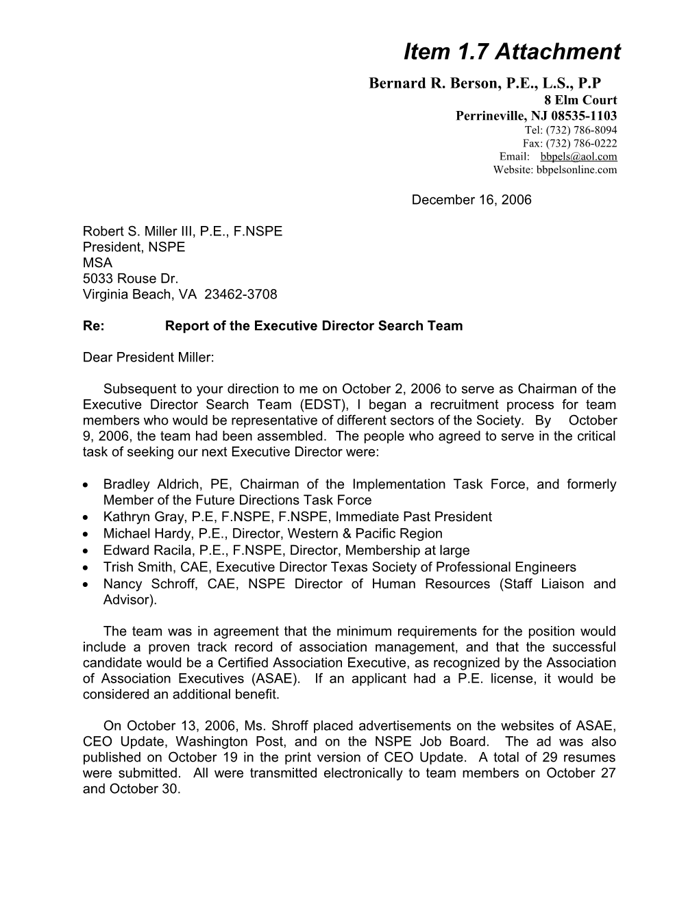 Report of the Executive Director Search Team