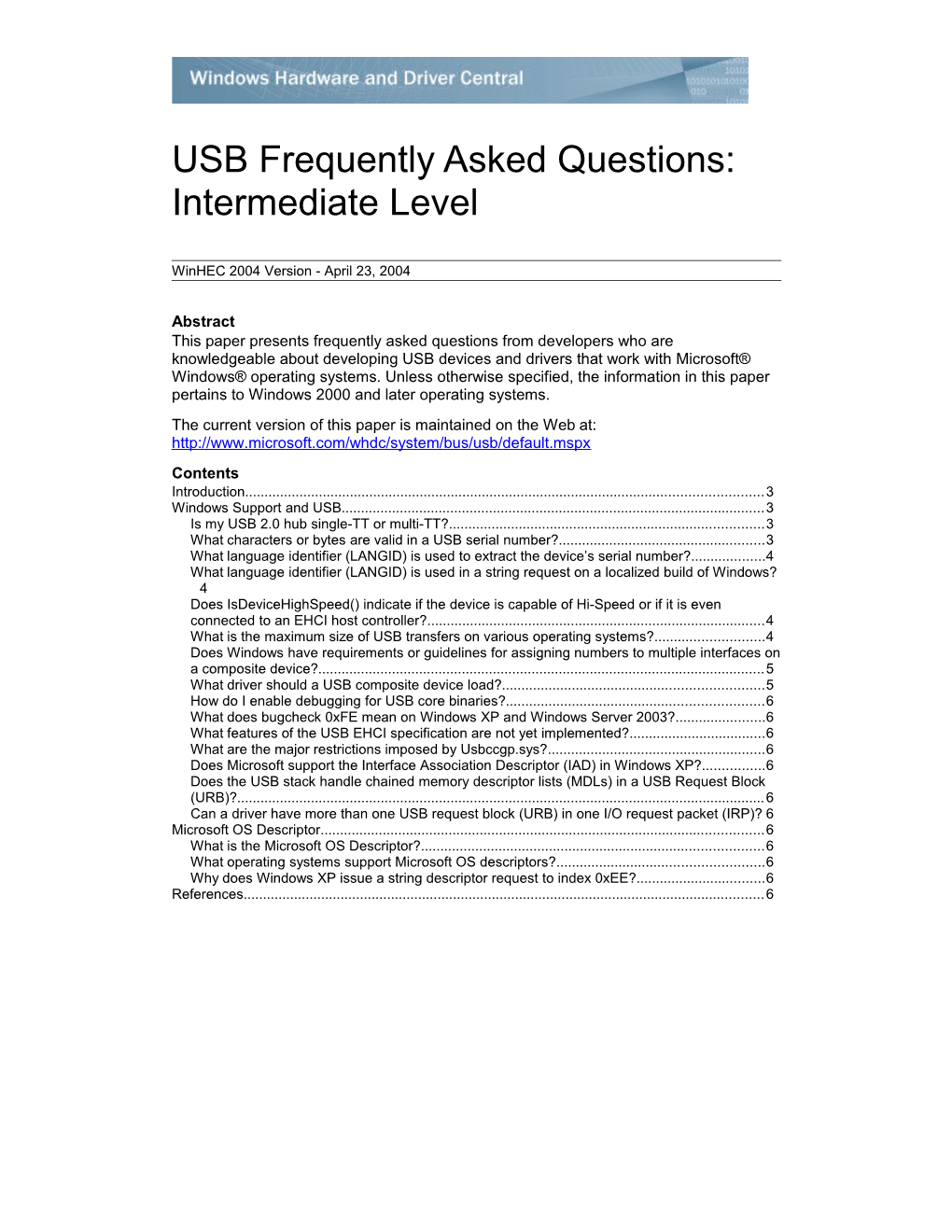 USB Frequently Asked Questions: Intermediate Level