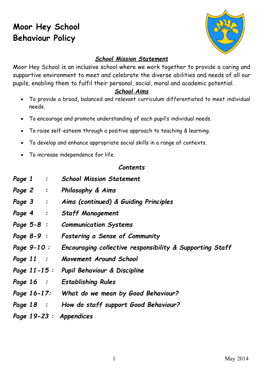 Moor Hey Policy Document Statement