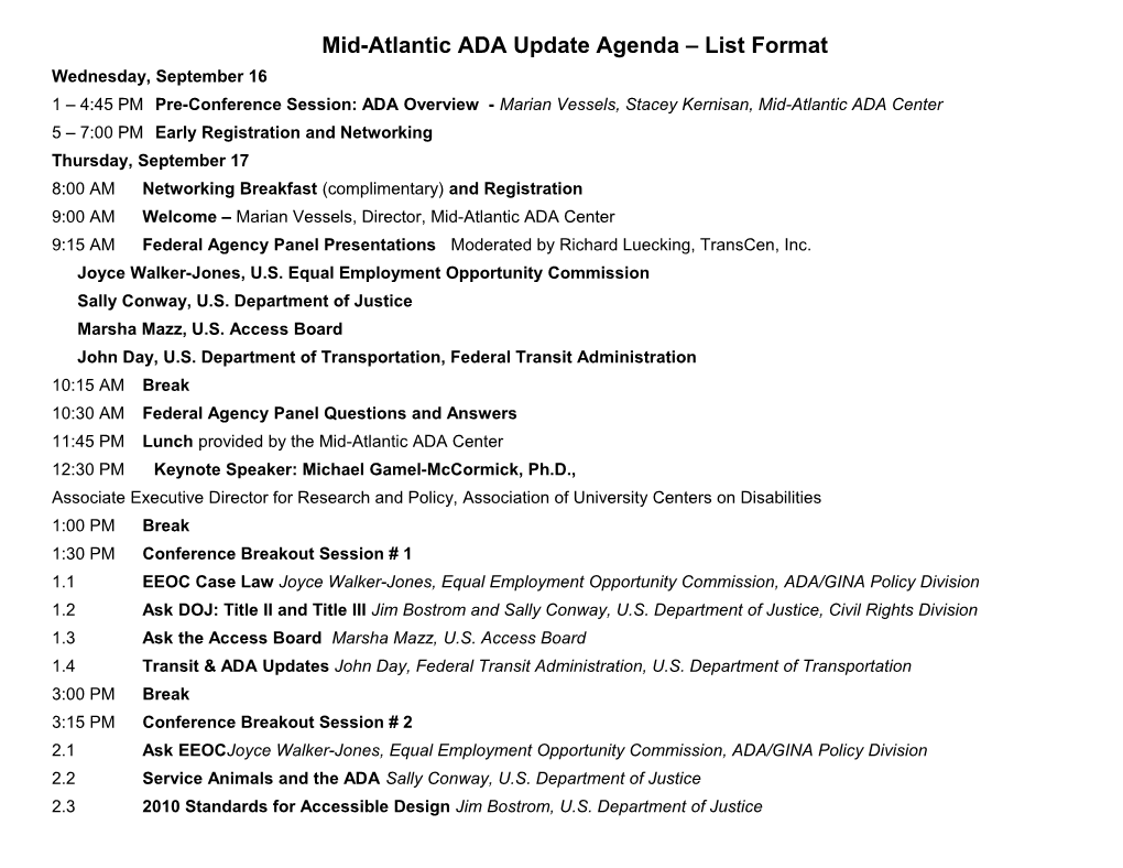 Mid-Atlantic ADA Update Agenda List Format