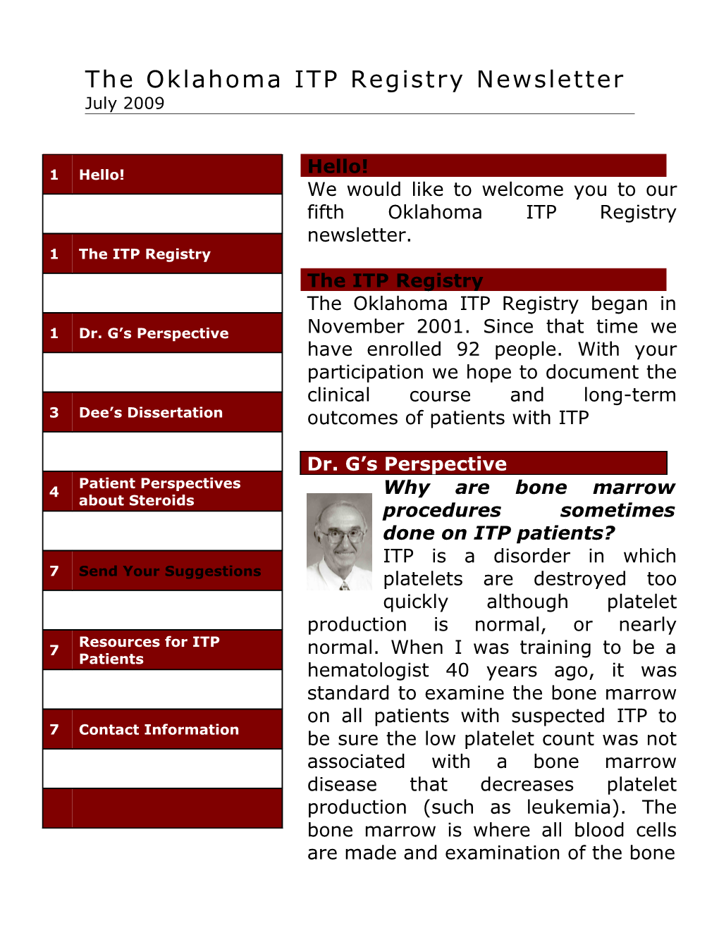 The Oklahoma ITP Registry Newsletter
